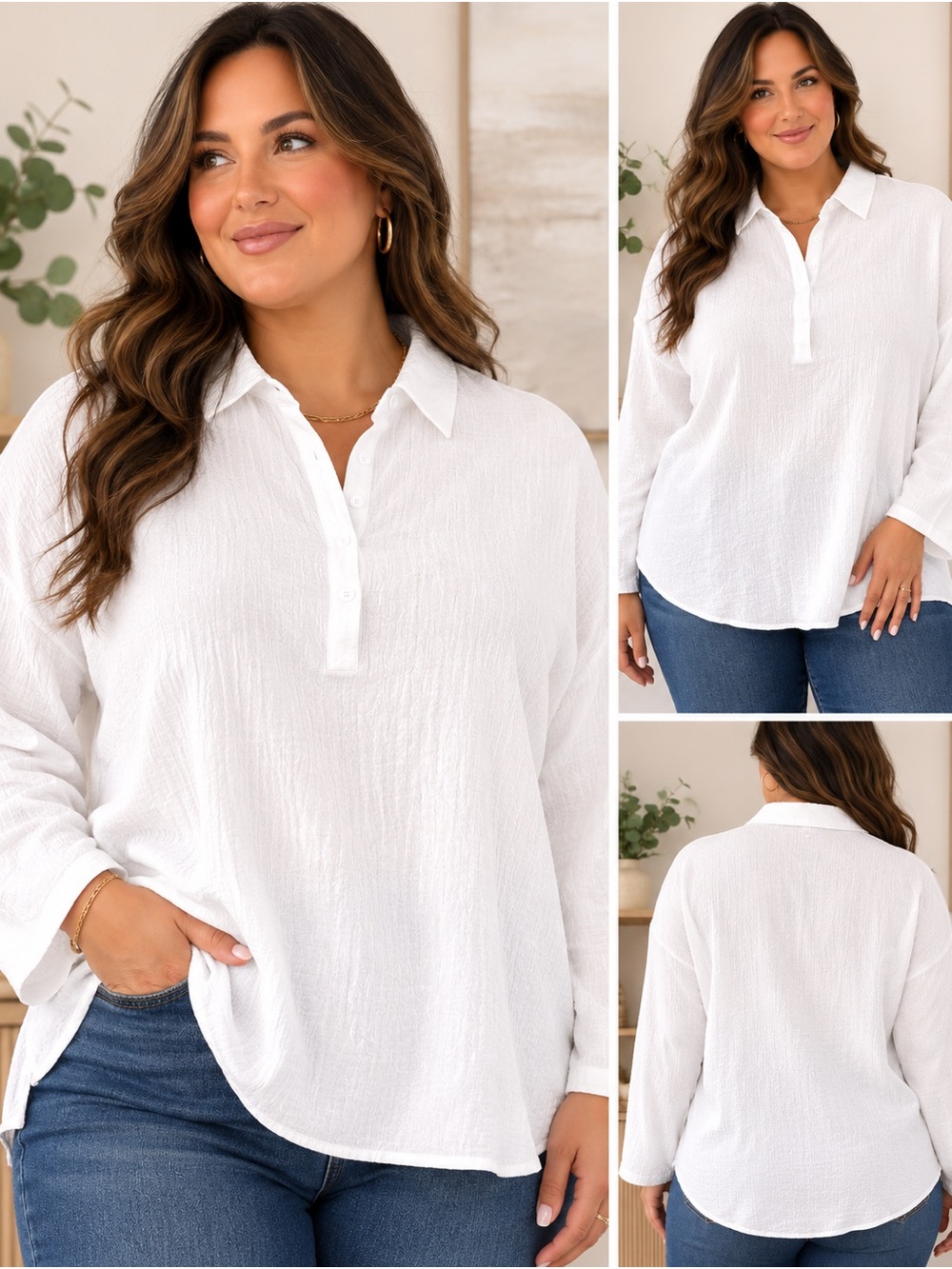 Classic White Button-Front Women's Top - 5X